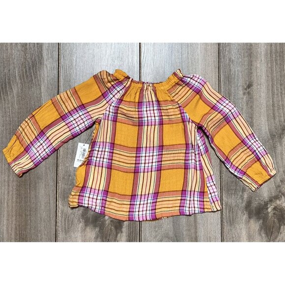 Old Navy Plaid Balloon Sunflower Gold Top - Picture 4 of 10